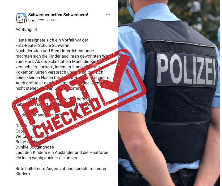 Facebook Posting verunsicherte Schweriner Eltern. Polizei klärt auf: „keine rechtswidrigen Absichten“