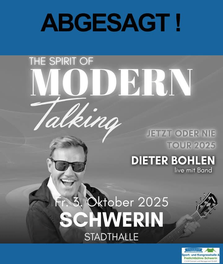 Dann wohl nicht „Jetzt…“: Dieter Bohlen Show in Schwerin fällt&nbsp;aus.