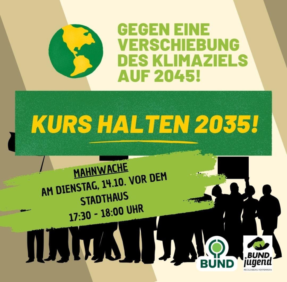 Mahnwache gegen Verschiebung des Klimaziels auf 2045 vor dem Stadthaus&nbsp;geplant