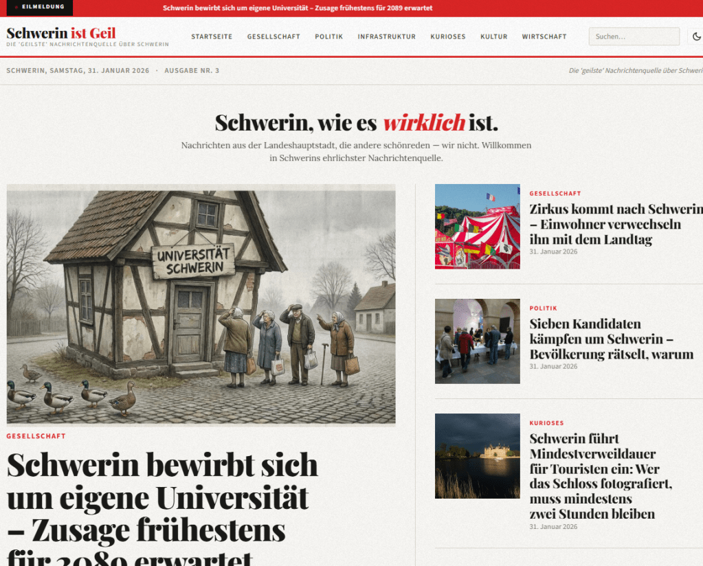 Schwerin hat jetzt eine Satire Website und sie ist „leider geil“.&nbsp;Aber…