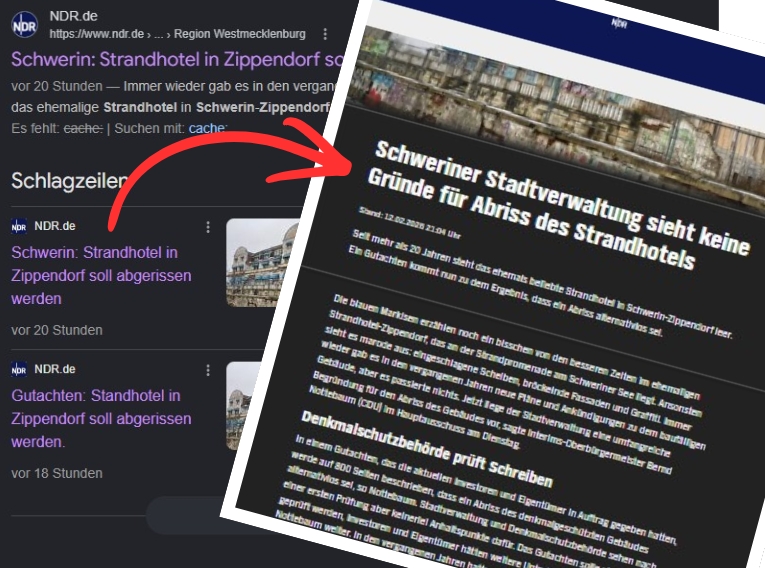 Strandhotel Zippendorf: Erst „Abriss“, später „keine Gründe“: NDR ändert Artikel extrem um – ohne einen Update-Vermerk. Ausnahme oder&nbsp;Regel?