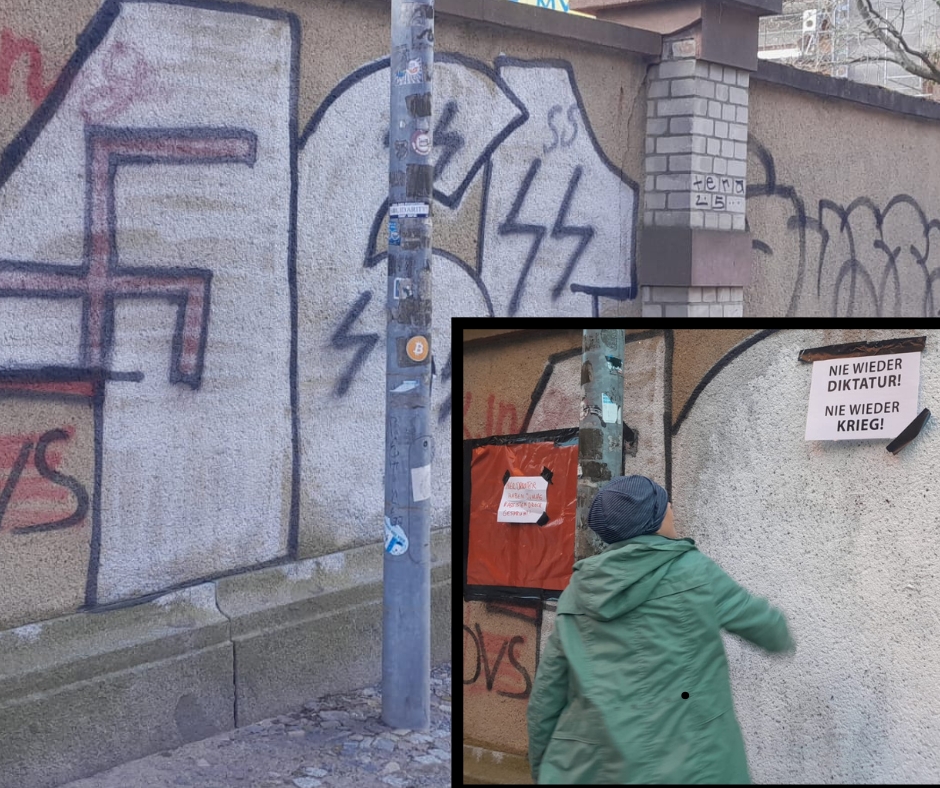 Verfassungsfeindliche Graffiti an der Alten Hauptpost: Polizei stoppt Übermal-Aktion durch&nbsp;Passantin