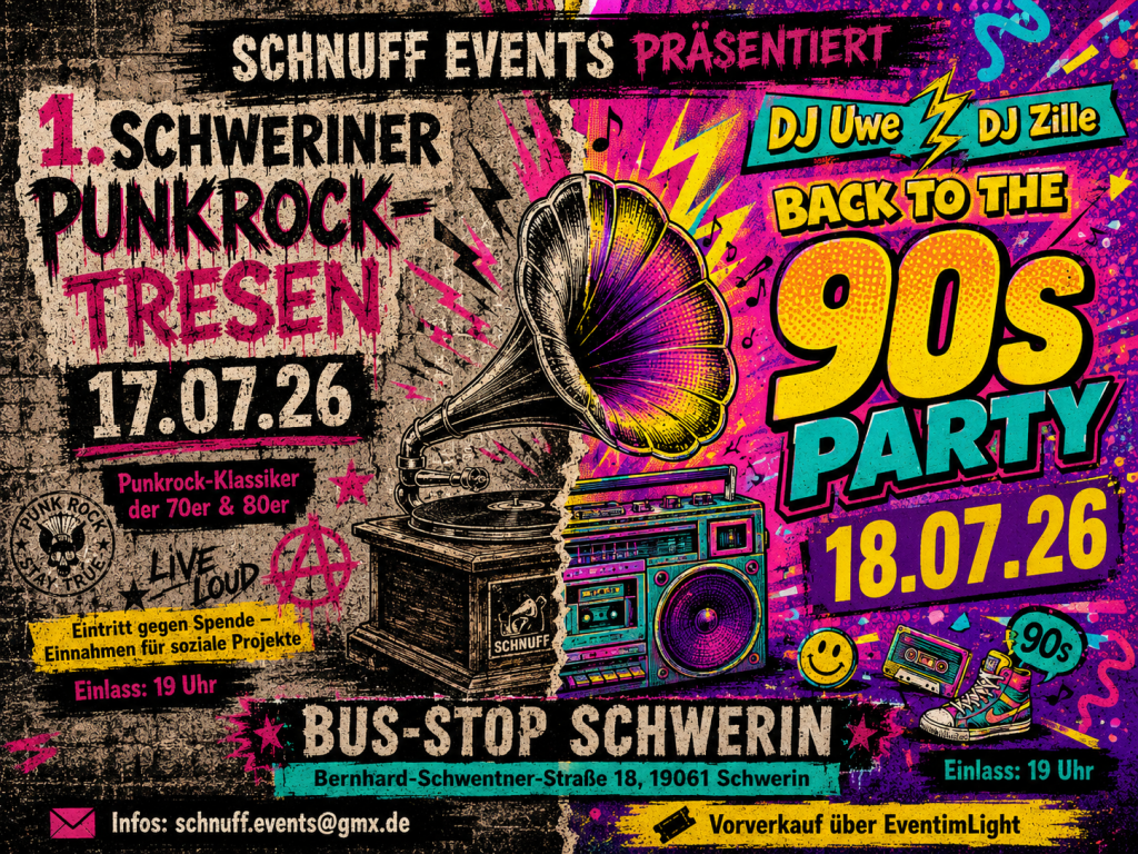 Zwei Abende, zwei Zeitreisen: Punkrock und 90er-Party im Schweriner&nbsp;Bus-Stop