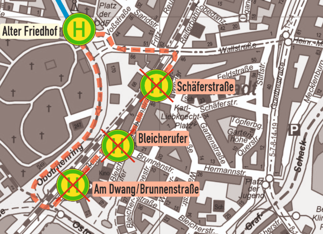 Eisenbahnstraße wird gesperrt: Buslinien 10 und 11 fahren ab Montag nicht mehr bis zum Bleicherufer
