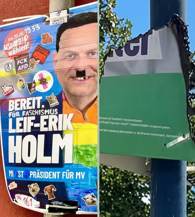 Wahlkampf in Schwerin: Plakate angezündet, beschmiert – und ein AfD-Büro mit Farbe&nbsp;attackiert