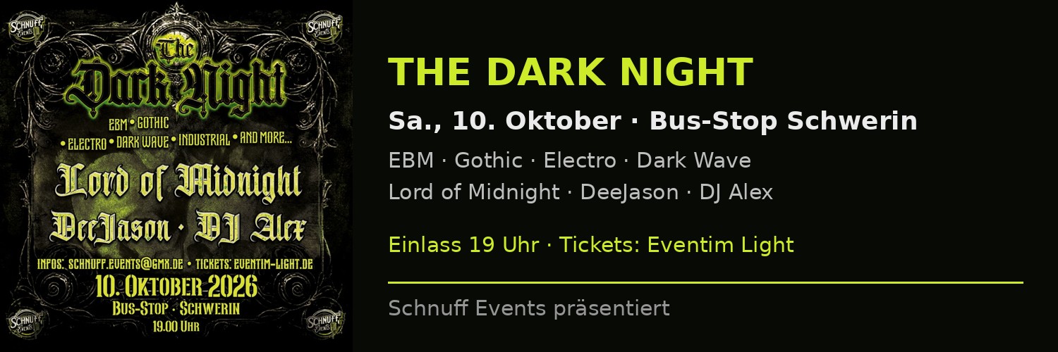 Anzeige: The Dark Night am 10. Oktober im Bus-Stop Schwerin