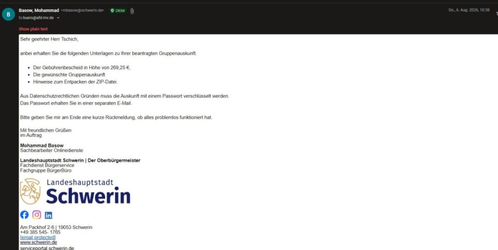 Drei Stunden, sagt die Stadt. Zwei Minuten, sagen ihre Mails.