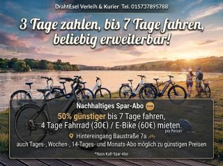 Anzeige: DrahtEsel Verleih & Kurier – 3 Tage zahlen, bis 7 Tage fahren