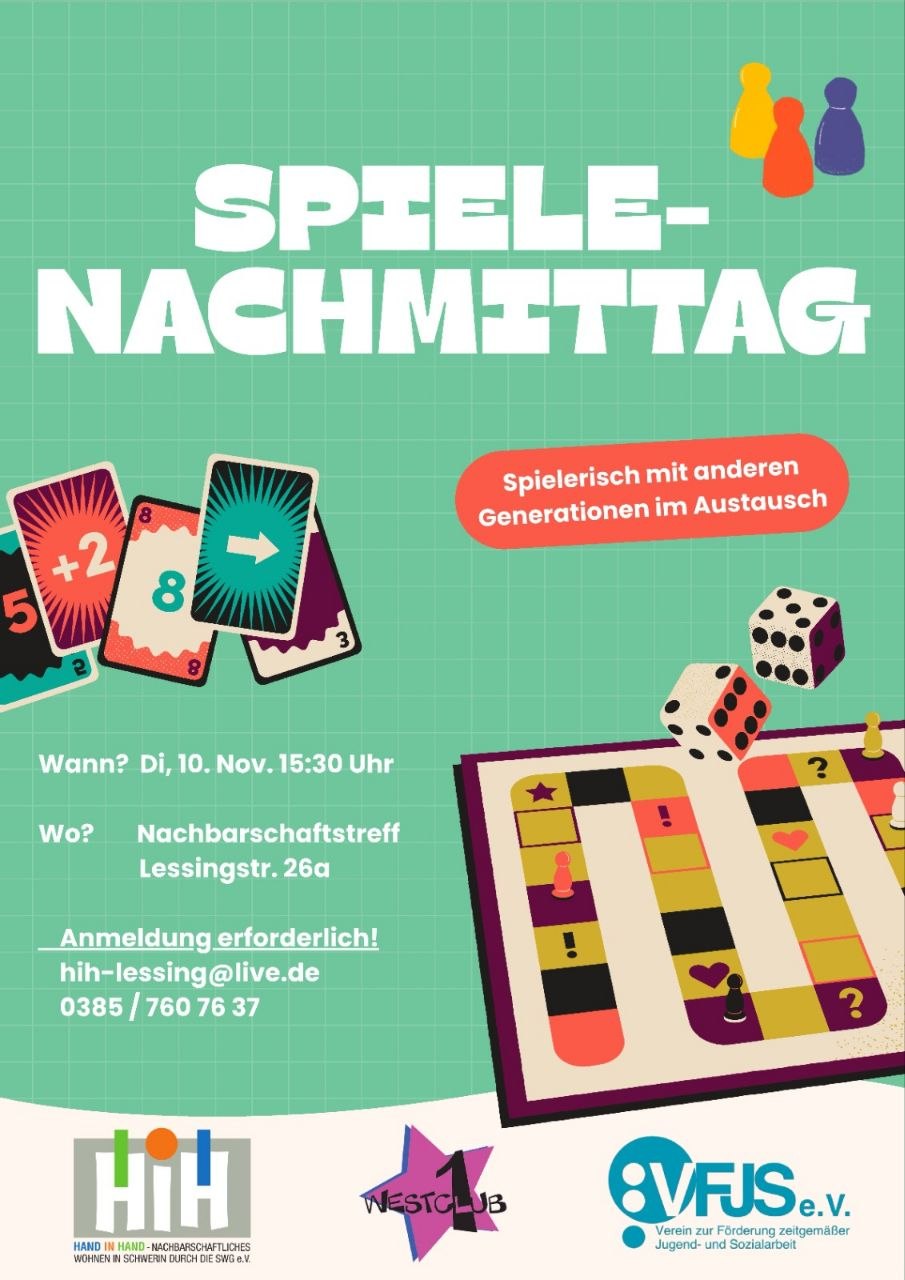 Spielenachmittag im Nachbarschaftstreff: Jung und Alt spielen am 10. November&nbsp;zusammen