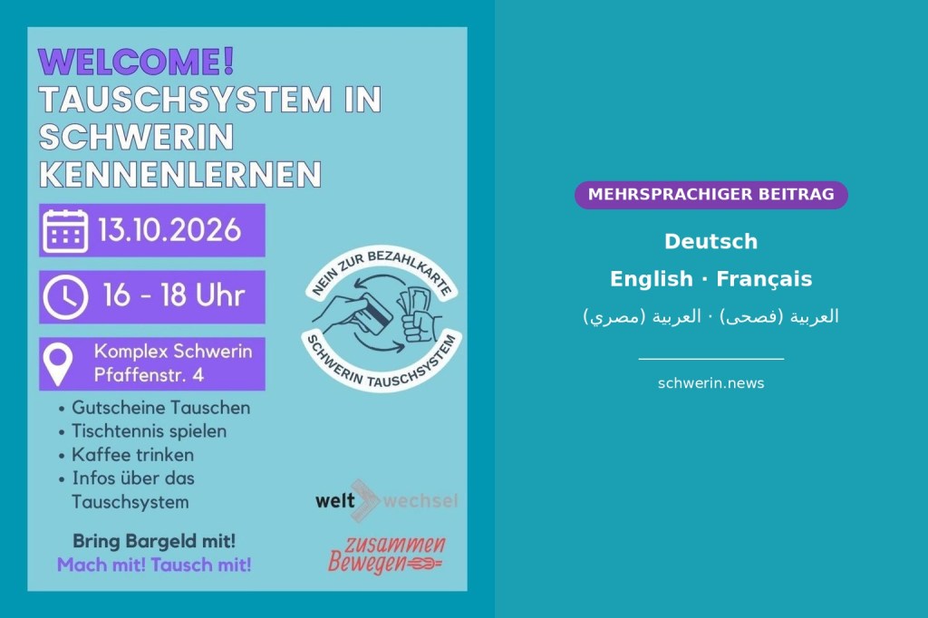 Statt Bezahlkarte-Frust: Im Komplex können Schwerinerinnen und Schweriner am 13. Oktober Gutscheine tauschen